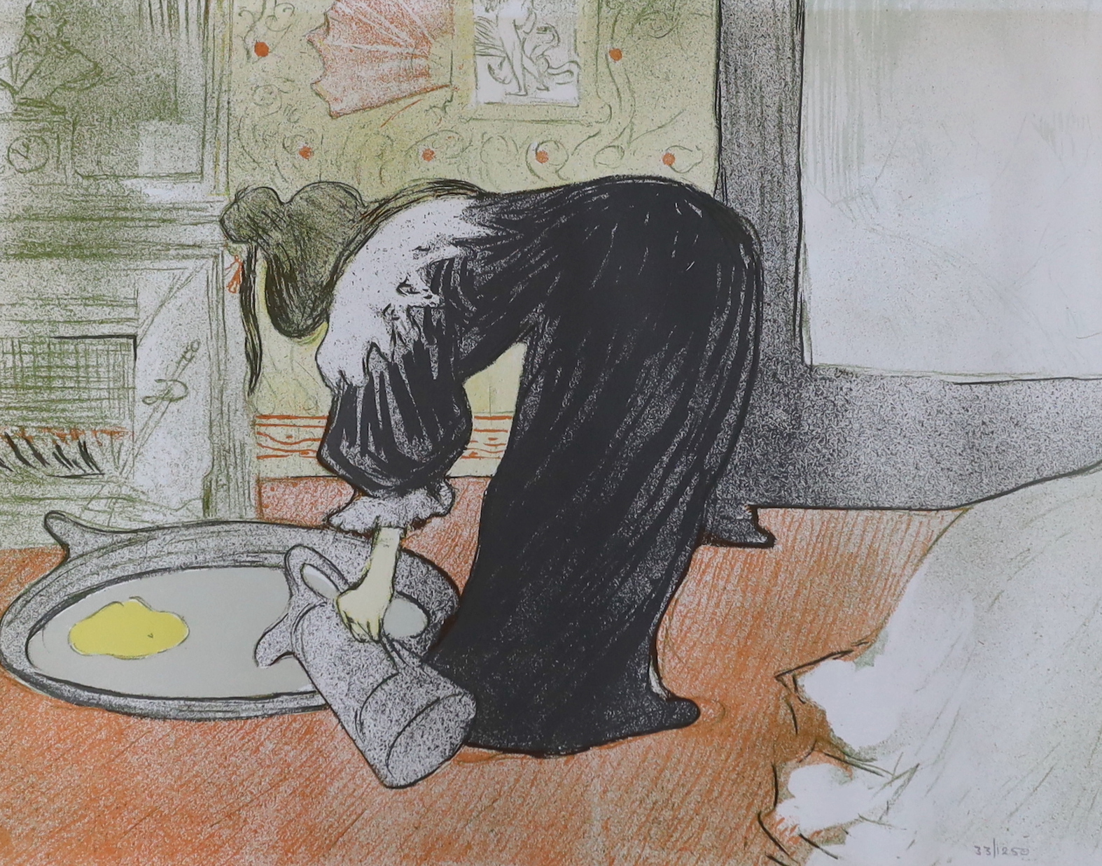 After Henri de Toulouse-Lautrec (French, 1864-1901) colour lithograph, 'Femme au Tub', pencil numbered 33/1250 and blindstamped, 51 x 39cm